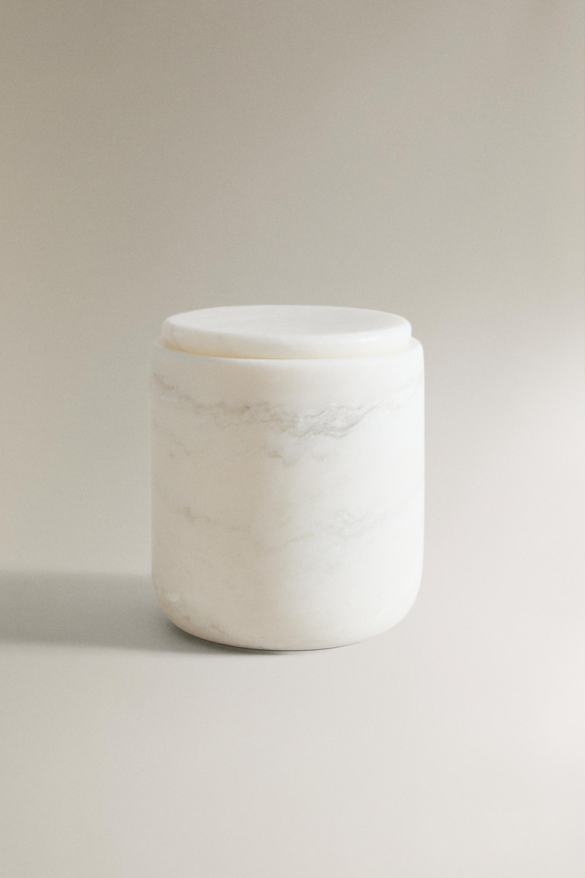 WHITE MARBLE BATHROOM ORGANIZER JAR — white