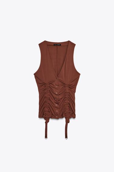 CORSET-STYLE TOP WITH RIBBONS - Terracotta by Zara - Image 4
