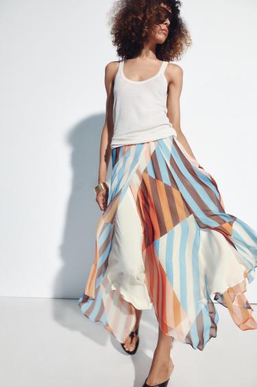 Zara ASYMMETRIC MIDI SKIRT - Multicolored