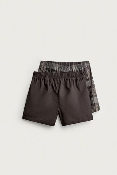 ASSORTED COTTON POPLIN BOXER 2-PACK — Brown 2