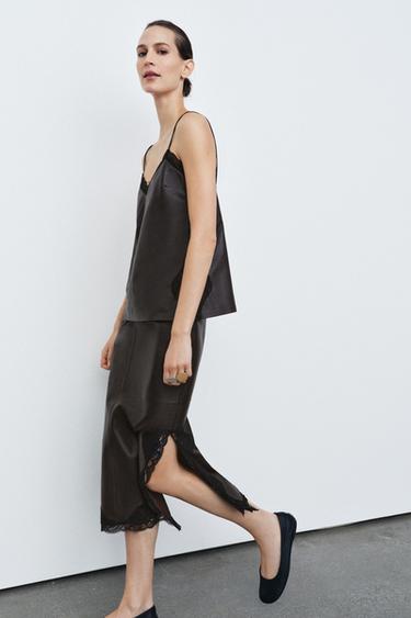 TOP DENTELLE CUIR 100% ZW COLLECTION LIMITED EDITION - Bordeaux de Zara