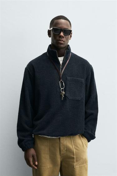 VESTE KANGOUROU TEXTURÉE - Bleu marine de Zara