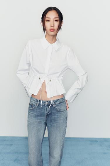 Zara 縫線府綢襯衫 - 白色
