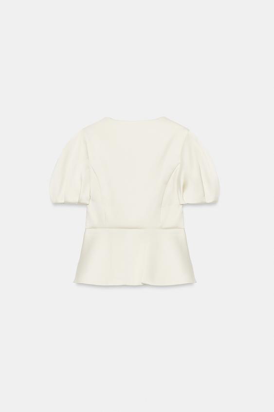 TOP SATINÉ MANCHES BOUFFANTES - Blanc cassé de Zara - Image 6