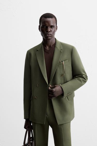 DOUBLE-BREASTED WOOL SUIT BLAZER - Green by Zara - Image 1