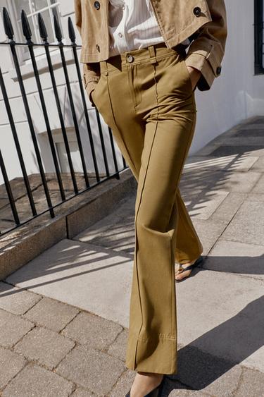 PANTALON BOOTCUT À NERVURE - Kaki de Zara