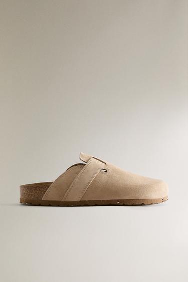 Zara LEATHER CLOGS WITH STRAP - Sandy Brown - Image 0