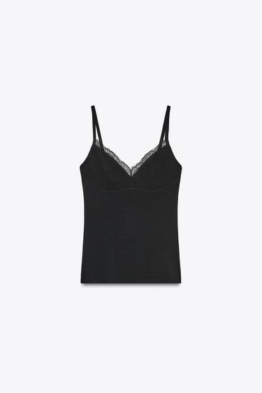LYOCELL LACE TOP - Black by Zara