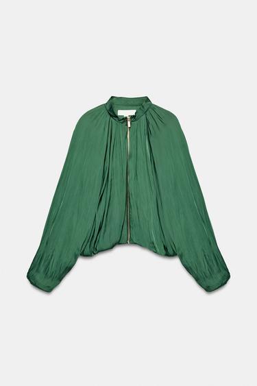 JAQUETA ACETINADA COM ZÍPER - Verde da Zara - Imagem 0