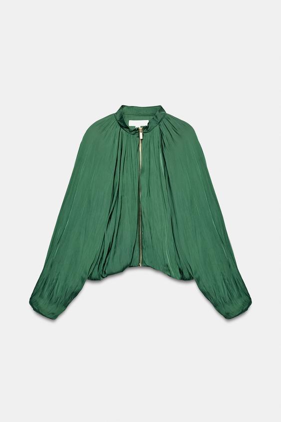 SATIN-FINISH ZIP JACKET - Green by Zara - Image 0