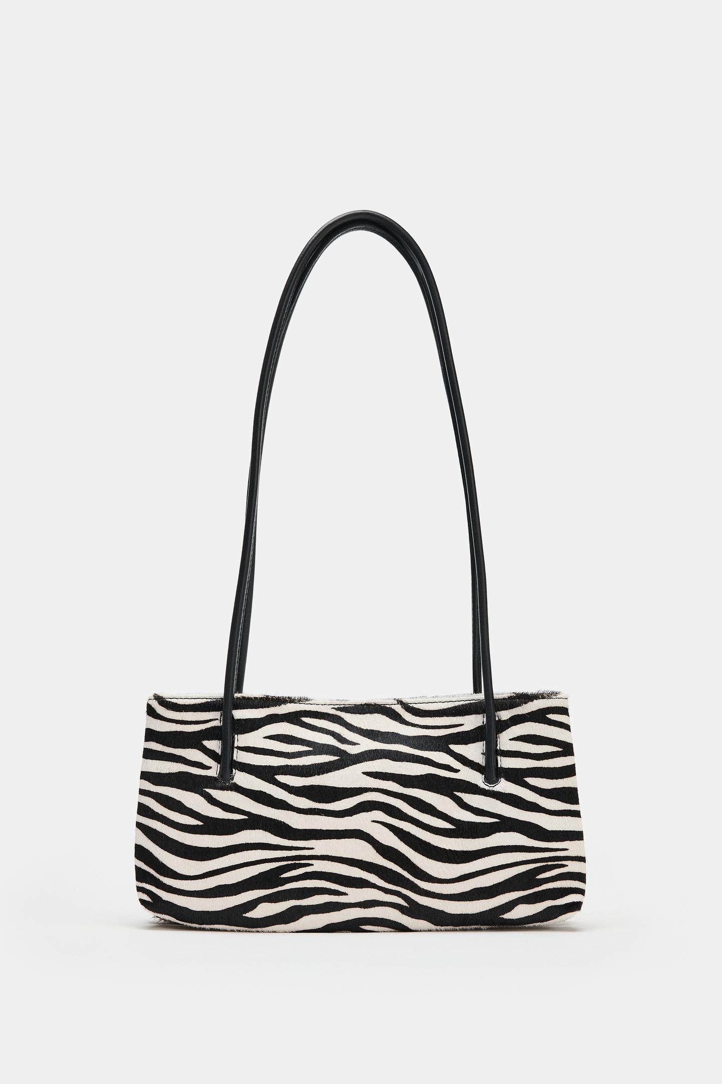 Женская сумка Zara Animal Print Leather Shoulder, цвет: Зебра — фото 3