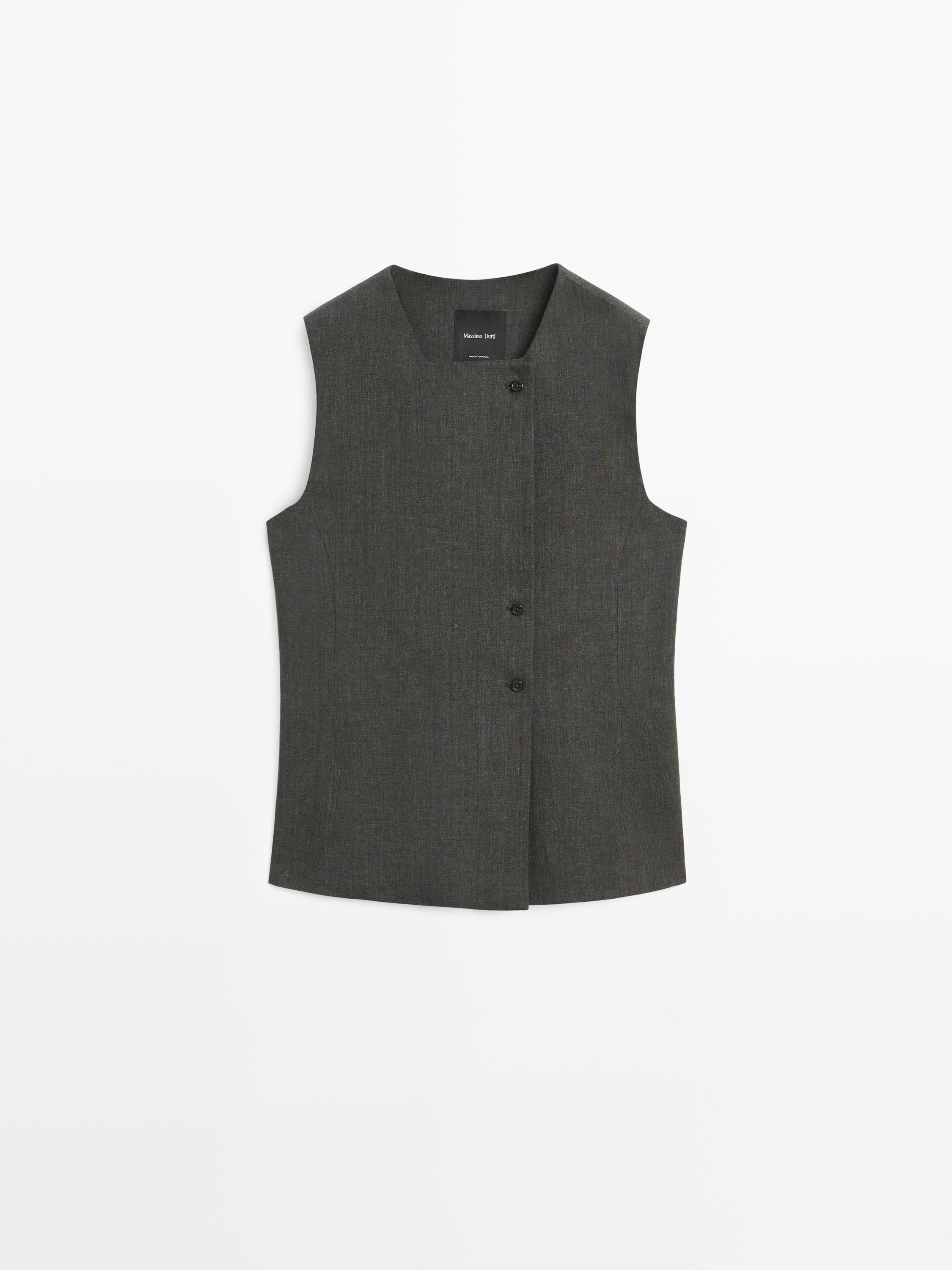 Gilet mélangé croisé boutons lin