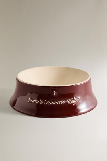 STONEWARE CHRISTMAS PET FOOD BOWL - أحمر الخاص بـ Zara