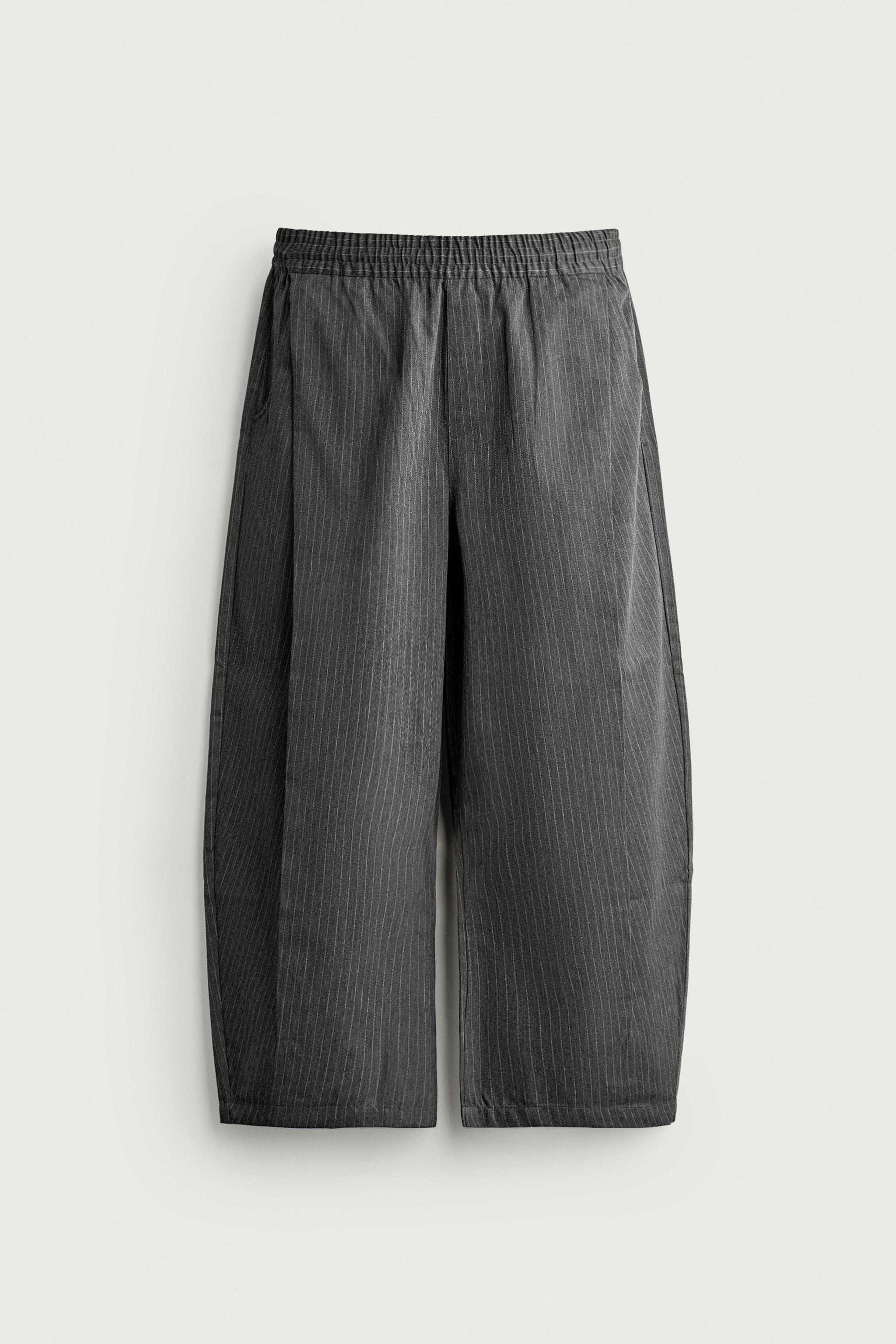SIDE-PLEAT BALLOON FIT TROUSERS — Striped