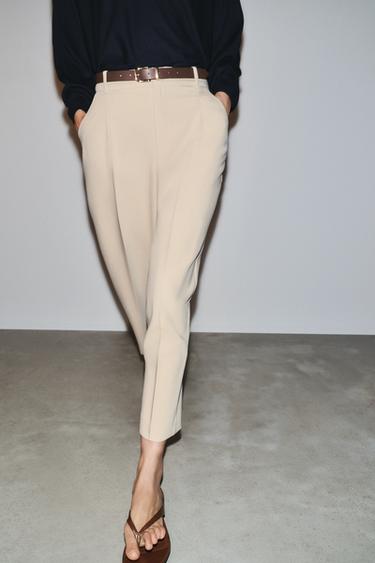 CROPPED TROUSERS WITH BELT - Light camel by Zara
