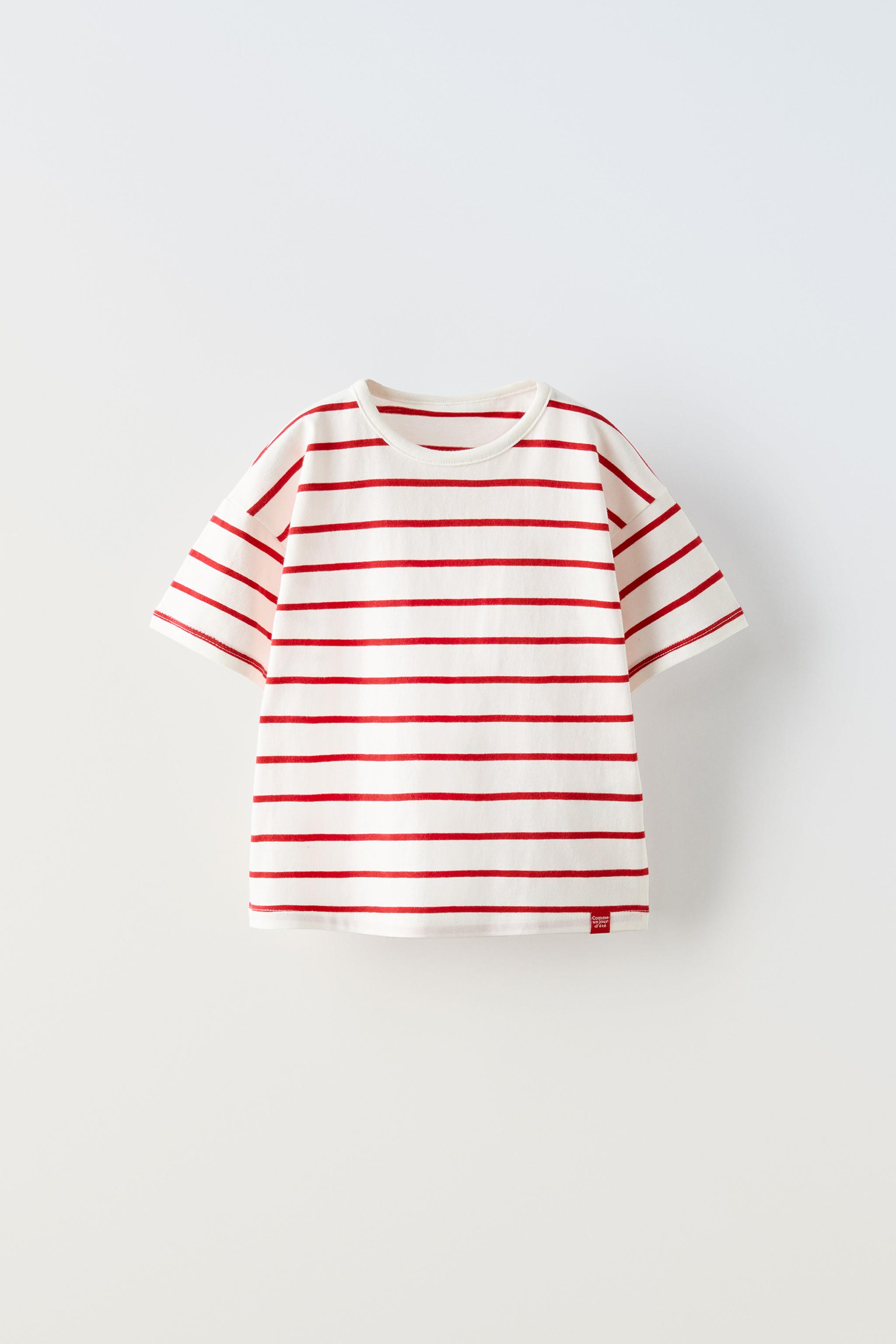 STRIPED T-SHIRT - Red | ZARA New Zealand