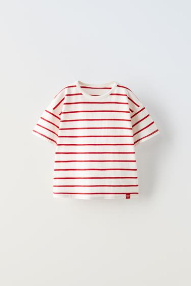 Zara STRIPED T-SHIRT - Red