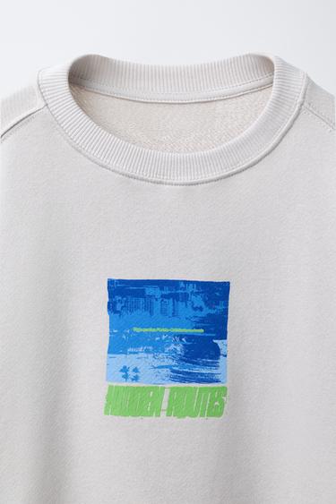 PRINTED SWEATSHIRT WITH LABEL - Grey de Zara - Image 2