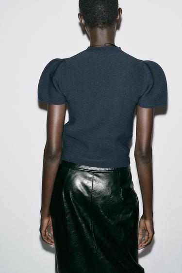 TOP EN MAILLE À MANCHES BOUFFANTES - Bleu marine de Zara - Image 4
