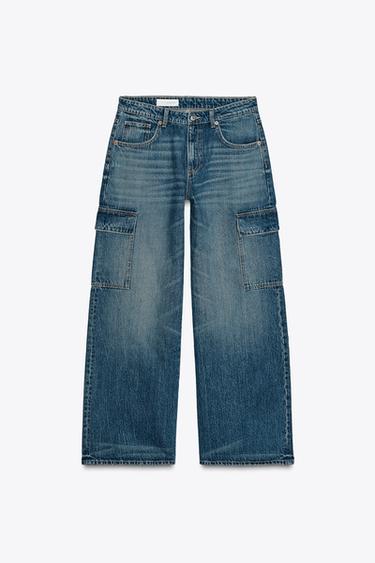 JEANS TRF BAGGY CARGO DE CINTURA MÉDIA - Azul-marinho da Zara