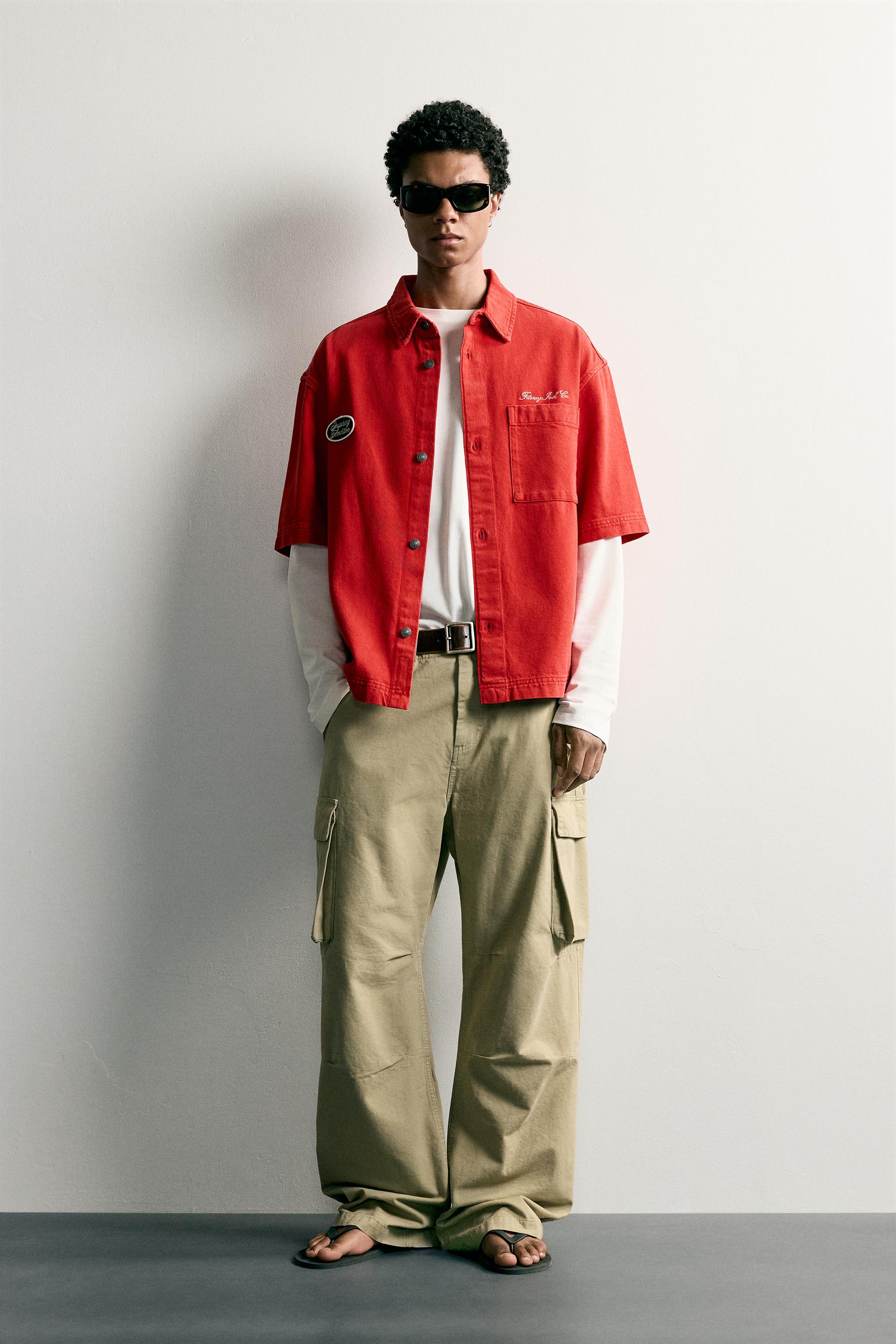 EMBROIDERED PATCH BOXY FIT OVERSHIRT - Red | ZARA United States