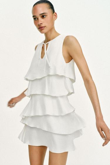 SHORT RUFFLED DRESS - Ecru by Zara