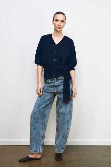 جاكيت 100% صوف بأكمام منفوخة - بحري by Zara