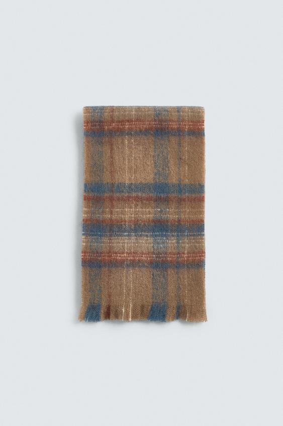 BRUSHED CHECK SCARF Brown Taupe ZARA Ireland