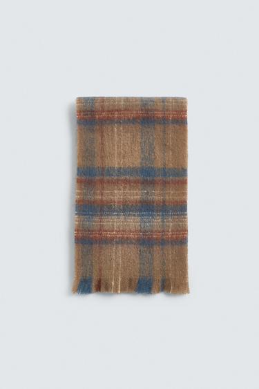 Zara BRUSHED PLAID SCARF - Brown / Taupe