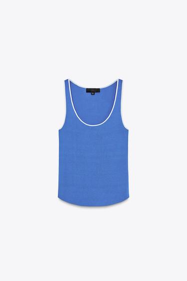 TRICOT TOP MET CONTRAST BIESSEN - Diepblauw van Zara