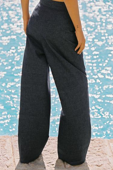 WIDE-LEG TROUSERS WITH BUTTONS AND LINEN - Light indigo by Zara - Image 5