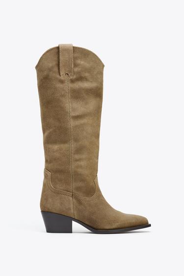 SPLIT SUEDE KNEE-HIGH BOOTS - Sand Brown by Zara