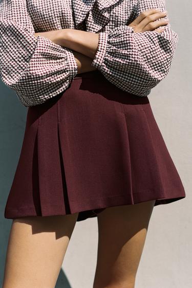CULOTTES WITH PLEATED DETAIL - Burgundy by Zara