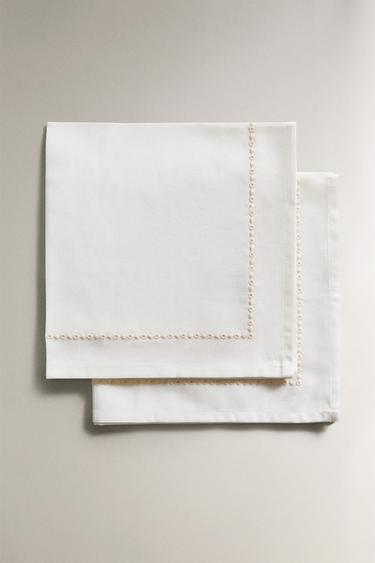 SERVIETTES DE TABLE LIN BRODERIE FLORALE ET JOUR ÉCHELLE (LOT DE 2) - Écru de Zara