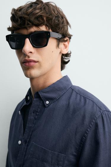 REGULAR FIT LINEN/COTTON SHIRT - Blue by Zara - Image 4