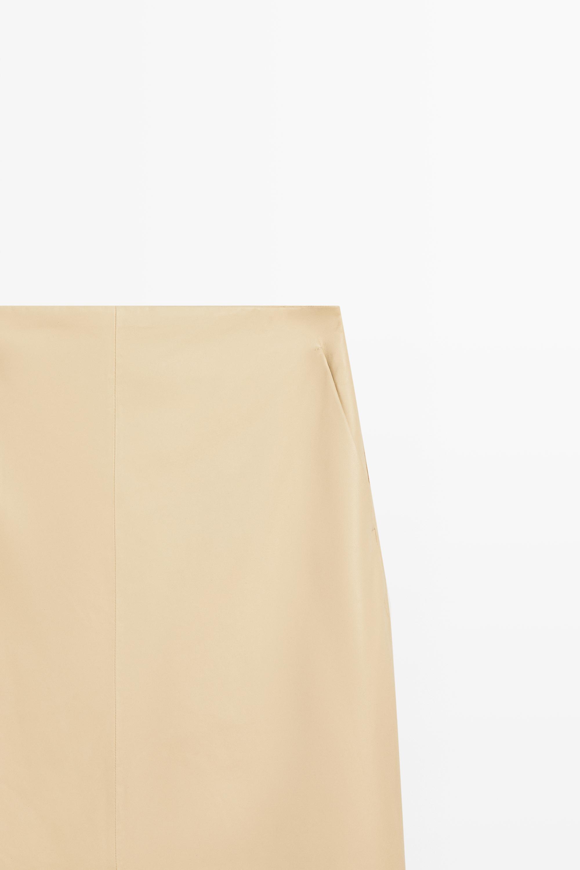 Jupe midi en cuir nappa