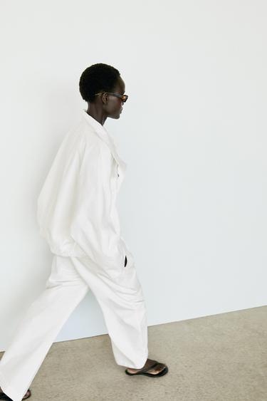 Zara 100% Cotton Bomber Jacket - White