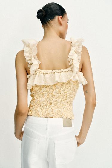 TOP ROMANTIQUE EN MAILLE BIMATIÈRE - rose poudré de Zara - Image 5