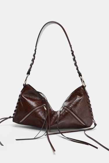 BOLSO DE HOMBRO CREMALLERAS - Chocolate de Zara