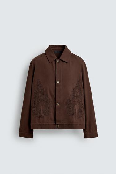 EMBROIDERED STRUCTURED OVERSHIRT - MARSALA by Zara