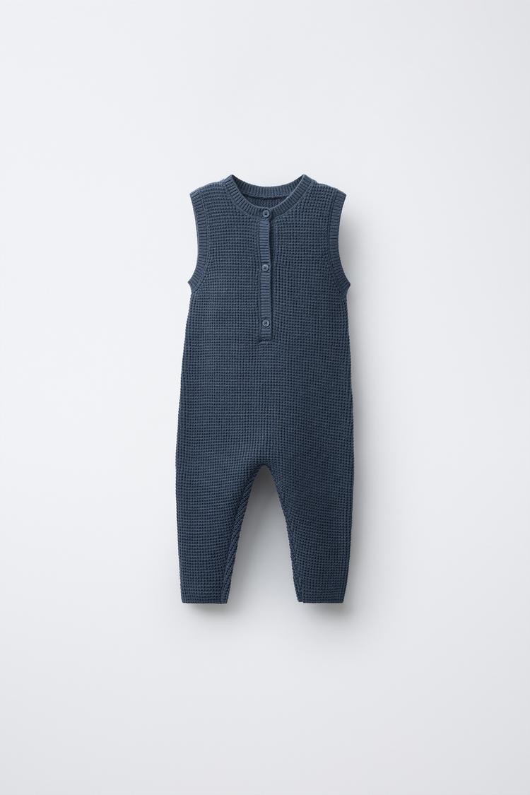 SQUIRREL LABEL KNIT LONG OVERALLS