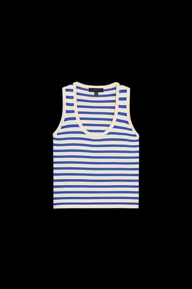 Zara STRIPED KNIT TOP - Ecru / Blue - Image 0