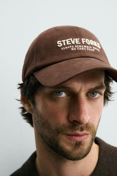 CAP WITH EMBROIDERED SLOGAN - Brown by Zara - Image 3