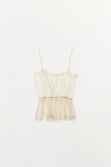PLEATED LACE GEORGETTE TOP - Mid-ecru by Zara - Image 4