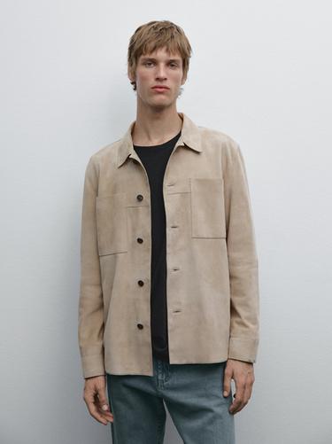 Zara Suede leather overshirt - Light beige