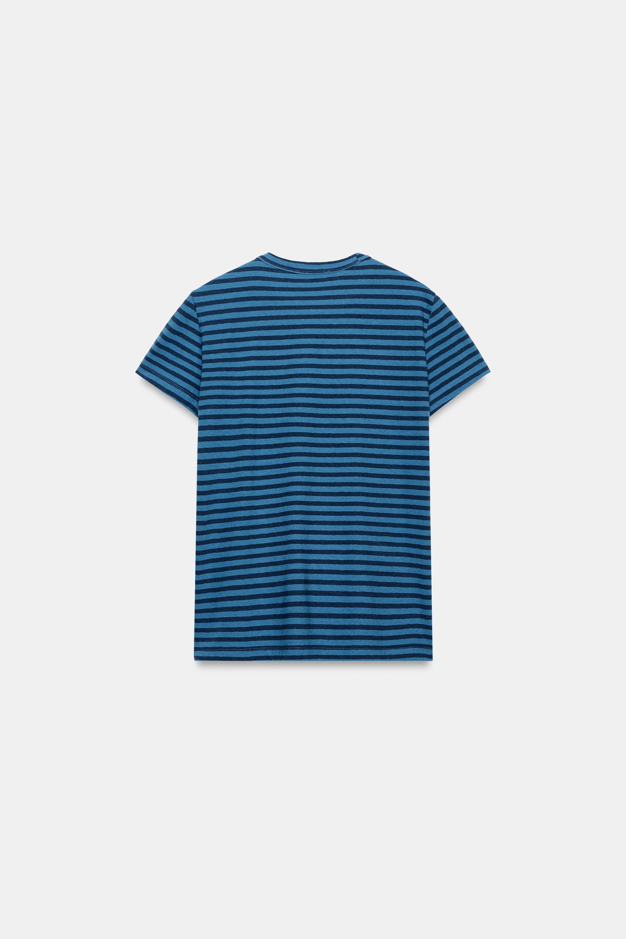 ÇİZGİLİ PAMUKLU VE KETEN T-SHIRT - Görsel 7