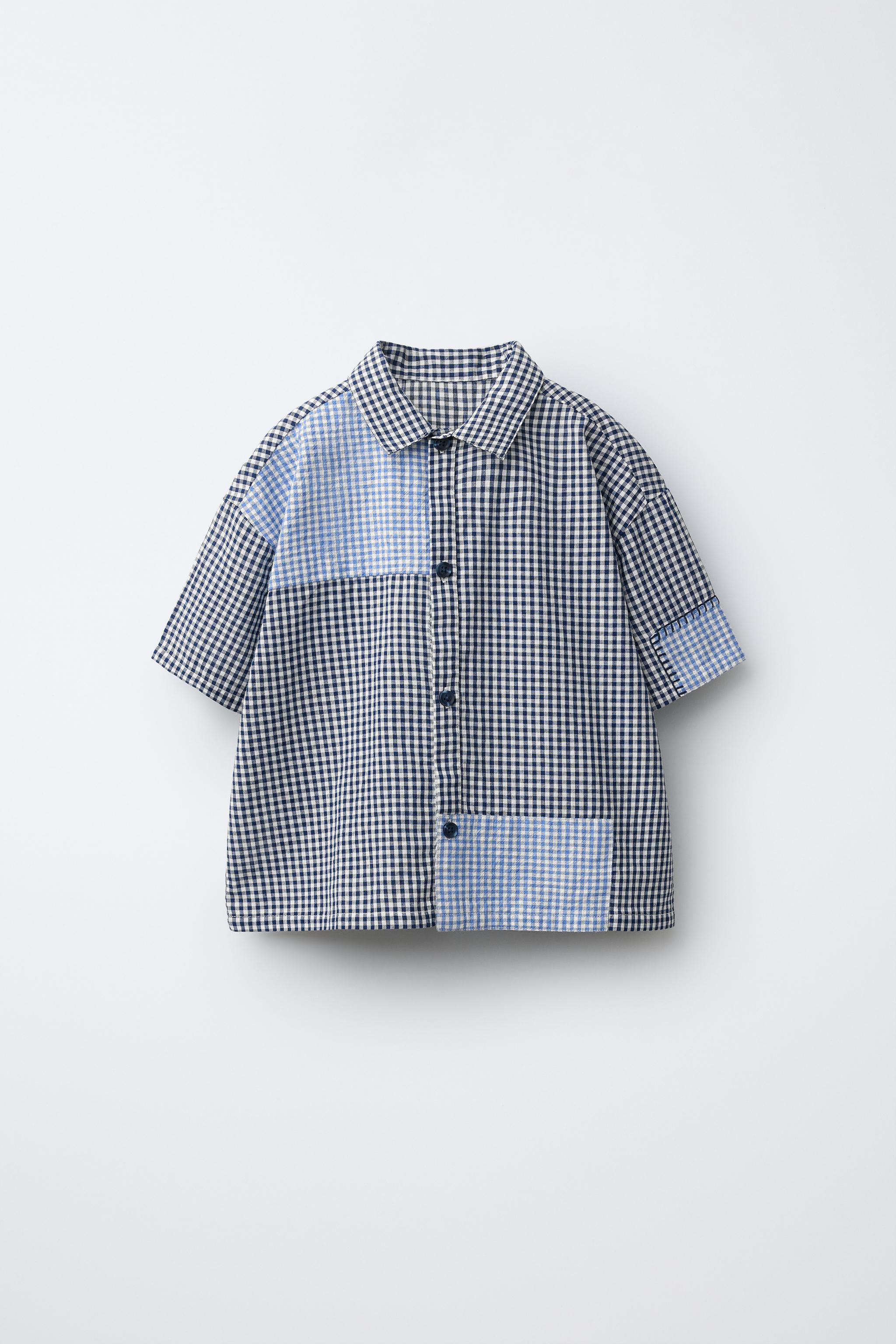 PATCHWORK GINGHAM PRINT SHIRT - Blue | ZARA Canada