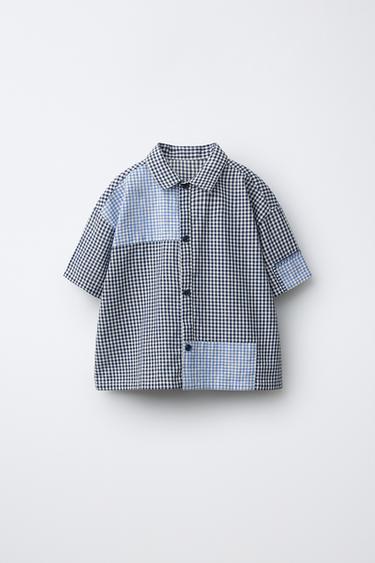 CHEMISE IMPRIMÉE À CARREAUX VICHY PATCHWORK - Bleu de Zara