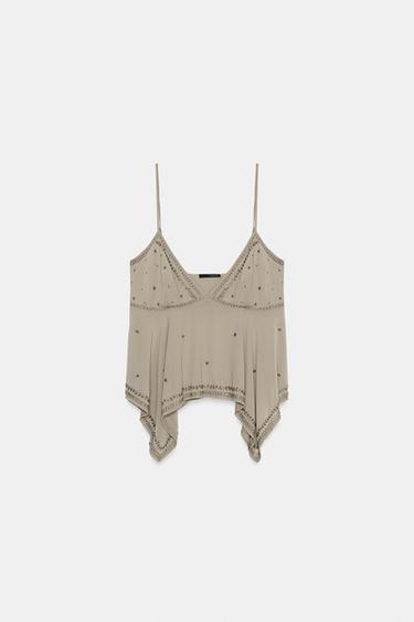 BEADED STRAP TOP - Anthracite Grey by Zara