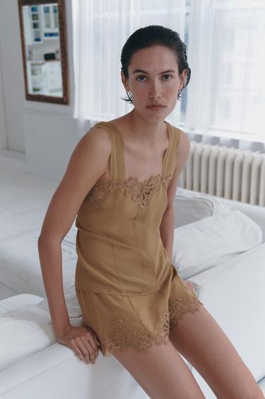 GEORGETTE LACE TOP — Light brown 2